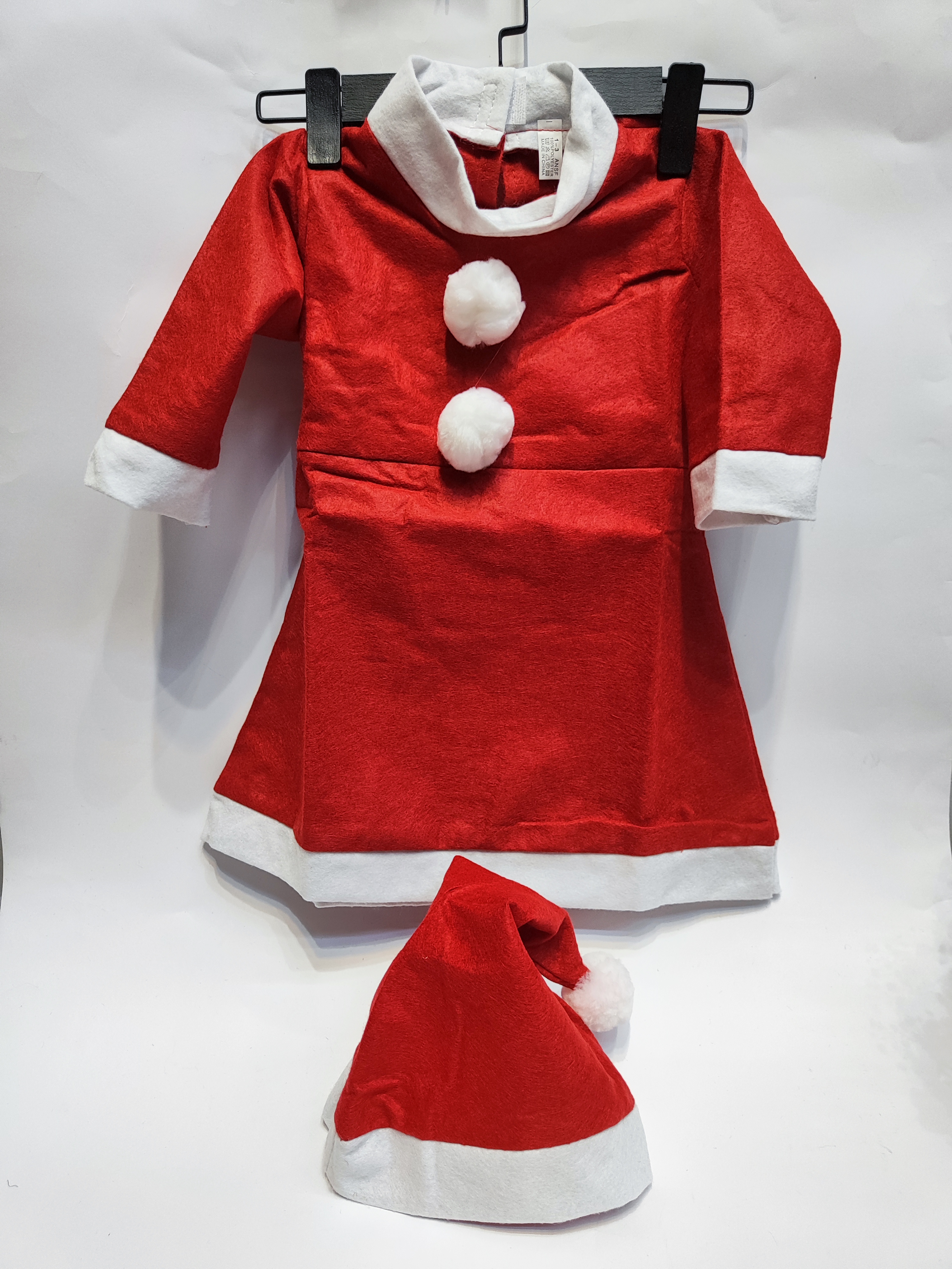 لباس ماما نویل دخترانه | کاستوم کریسمس با کلاه و کمربند (کیفیت عالی + قیمت اقتصادی)