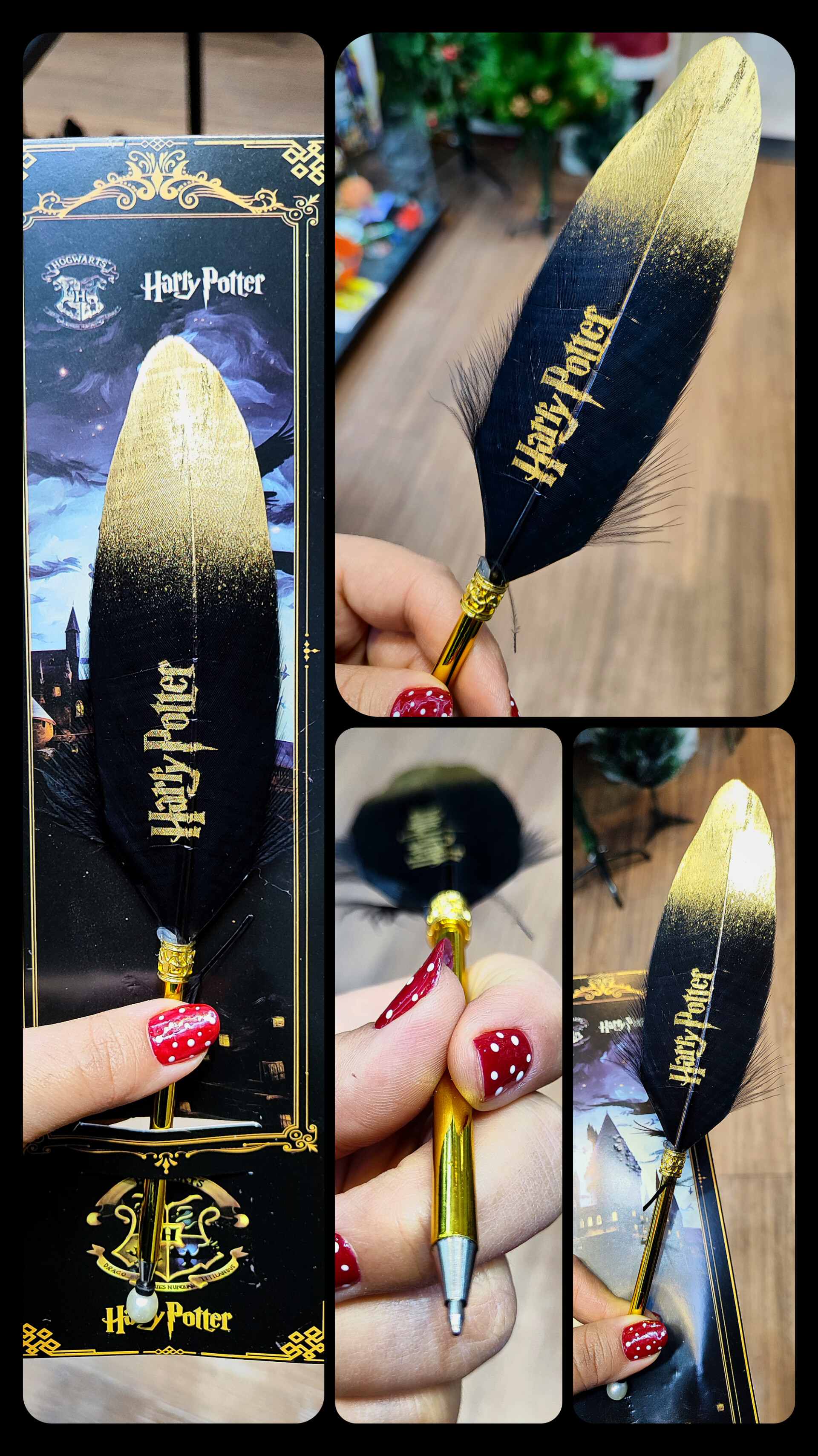 خودکار پر هری پاتر | پر طبیعی دو رنگ با حک هری پاتر | جوهر قابل شارژ